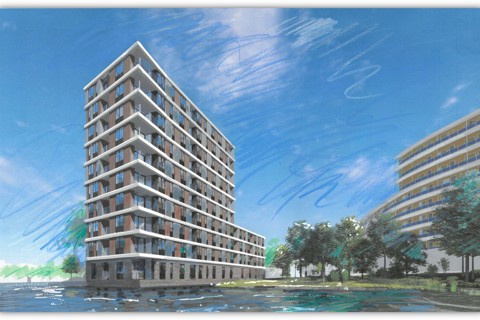 Foto van schets badhuis vanaf water