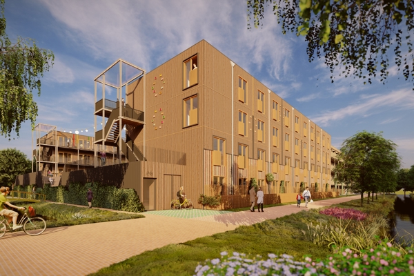 Een impressie van één van de gebouwen op Sportpark Poelenburg. 